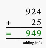 Calculate 924 + 25 using long addition