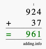 Calculate 924 + 37 using long addition