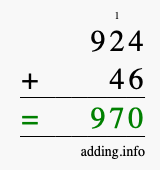 Calculate 924 + 46 using long addition