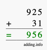 Calculate 925 + 31 using long addition