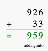 Calculate 926 + 33 using long addition
