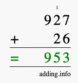 Calculate 927 + 26 using long addition