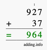Calculate 927 + 37 using long addition
