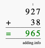Calculate 927 + 38 using long addition
