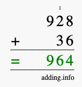 Calculate 928 + 36 using long addition