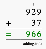 Calculate 929 + 37 using long addition