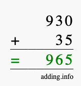 Calculate 930 + 35 using long addition