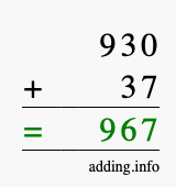 Calculate 930 + 37 using long addition