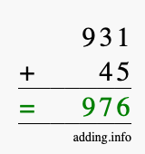 Calculate 931 plus 45 using long addition Calculate 931 + 45 using long addition
