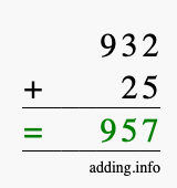 Calculate 932 + 25 using long addition