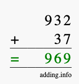 Calculate 932 + 37 using long addition