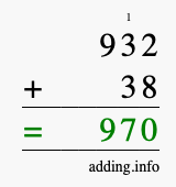 Calculate 932 + 38 using long addition