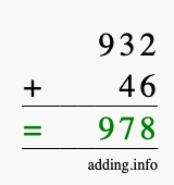 Calculate 932 + 46 using long addition