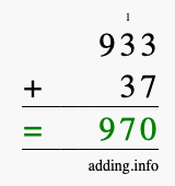 Calculate 933 + 37 using long addition