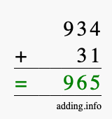 Calculate 934 + 31 using long addition