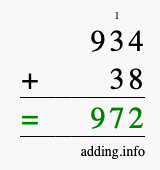 Calculate 934 + 38 using long addition