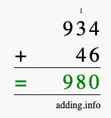 Calculate 934 + 46 using long addition