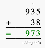 Calculate 935 + 38 using long addition