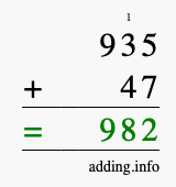Calculate 935 + 47 using long addition