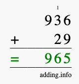 Calculate 936 + 29 using long addition