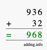 Calculate 936 + 32 using long addition