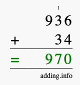 Calculate 936 + 34 using long addition