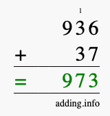 Calculate 936 + 37 using long addition