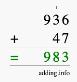 Calculate 936 + 47 using long addition