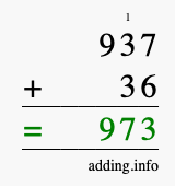 Calculate 937 + 36 using long addition