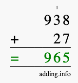 Calculate 938 + 27 using long addition