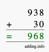 Calculate 938 + 30 using long addition
