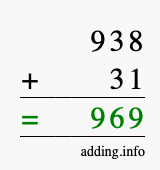 Calculate 938 + 31 using long addition