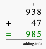 Calculate 938 + 47 using long addition