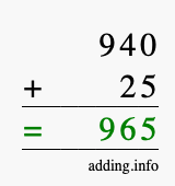 Calculate 940 + 25 using long addition