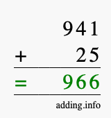 Calculate 941 + 25 using long addition