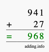 Calculate 941 + 27 using long addition