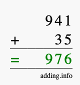 Calculate 941 + 35 using long addition