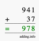 Calculate 941 + 37 using long addition