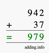 Calculate 942 + 37 using long addition