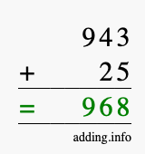 Calculate 943 + 25 using long addition