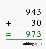 Calculate 943 + 30 using long addition