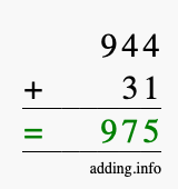 Calculate 944 + 31 using long addition