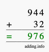 Calculate 944 + 32 using long addition
