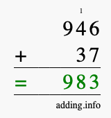 Calculate 946 + 37 using long addition