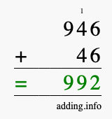 Calculate 946 + 46 using long addition