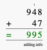 Calculate 948 + 47 using long addition