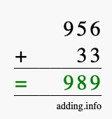 Calculate 956 + 33 using long addition