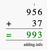 Calculate 956 + 37 using long addition