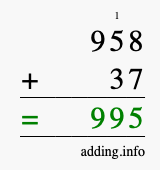 Calculate 958 + 37 using long addition