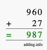Calculate 960 + 27 using long addition